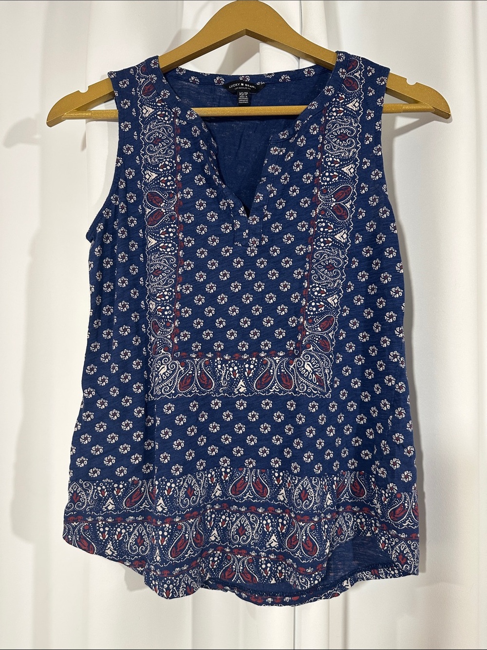 Lucky Brand Blue Paisley Bandana Print Sleeveless Top XS Cotton Modal